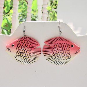 Pink Tropical Fish Pierced Earrings